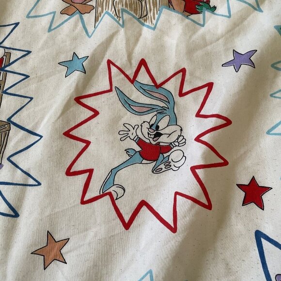 Vintage Tiny Toon Adventures 1990 Cartoon Twin Flat Sheet Cutter Fabric - Picture 6 of 13